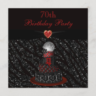 Disco Diva Cake Zebra Glitter Print 70th Birthday Invitation