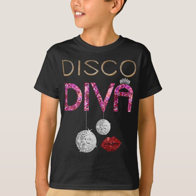 Disco Diva Ladies Disco Gold Ball Silver Red Lips T-Shirt (Front)