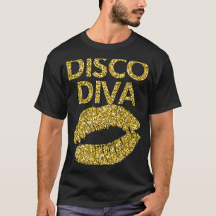 Disco Diva Women Ladies Disco Gold Lips T-Shirt