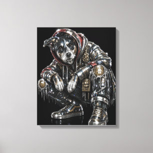 Disco Dog Canvas Wall Art – Modern Mosaic Puppy Ar