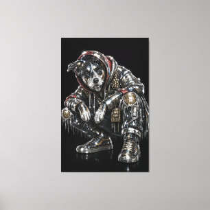 Disco Dog Canvas Wall Art – Modern Mosaic Puppy Ar