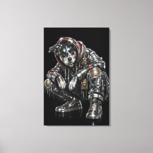 Disco Dog Canvas Wall Art – Modern Mosaic Puppy Ar