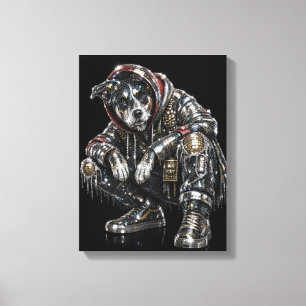 Disco Dog Canvas Wall Art – Modern Mosaic Puppy Ar
