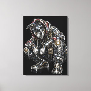 Disco Dog Canvas Wall Art – Modern Mosaic Puppy Ar