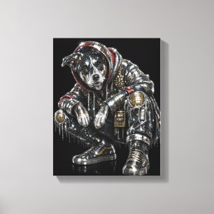 Disco Dog Canvas Wall Art – Modern Mosaic Puppy Ar