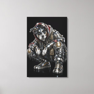 Disco Dog Canvas Wall Art – Modern Mosaic Puppy Ar