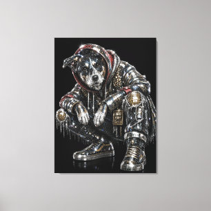 Disco Dog Canvas Wall Art – Modern Mosaic Puppy Ar