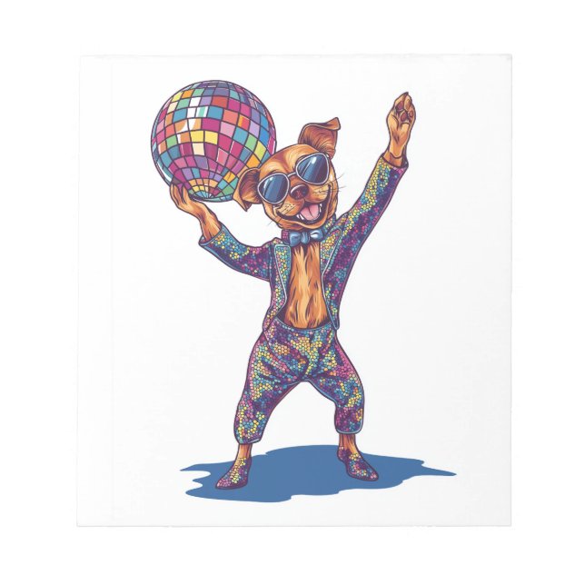 Disco Dog Delight � Funny 70s Party Pup Notepad (Front)