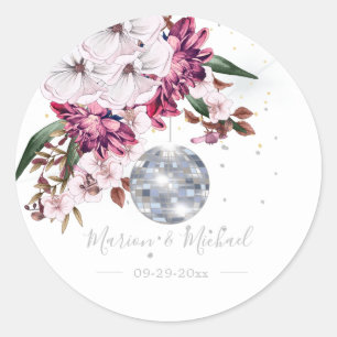 Disco Elegant Floral  Wedding  Classic   Round Sticker