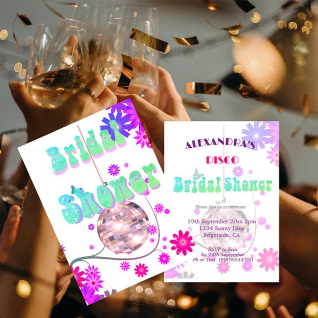 Disco Floral Retro Purple Bridal Shower Invitation (Creator Uploaded)