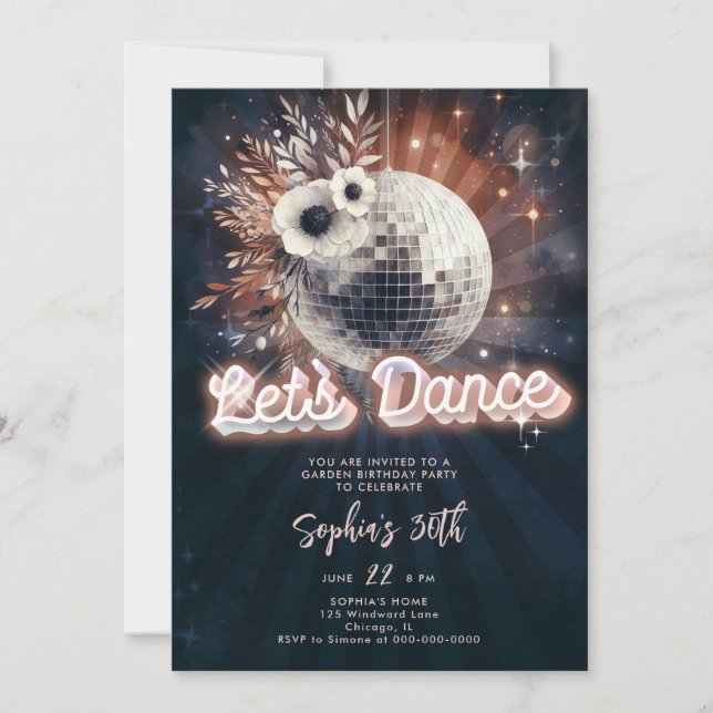 Disco Garden Party 70s Retro Dance 30th Birthday Invitation (Front)