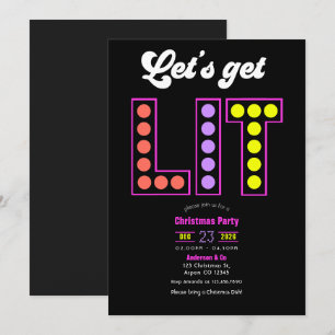 Disco Garland Let's Get Lit Retro Christmas Party Invitation