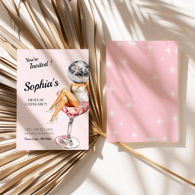 Disco Girl In Martini Glass Birthday Invite (Disco Girl In Martini Glass Birthday Invite)