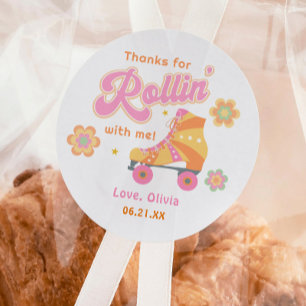 Disco Girl Roller Skating Birthday Party  Classic Round Sticker