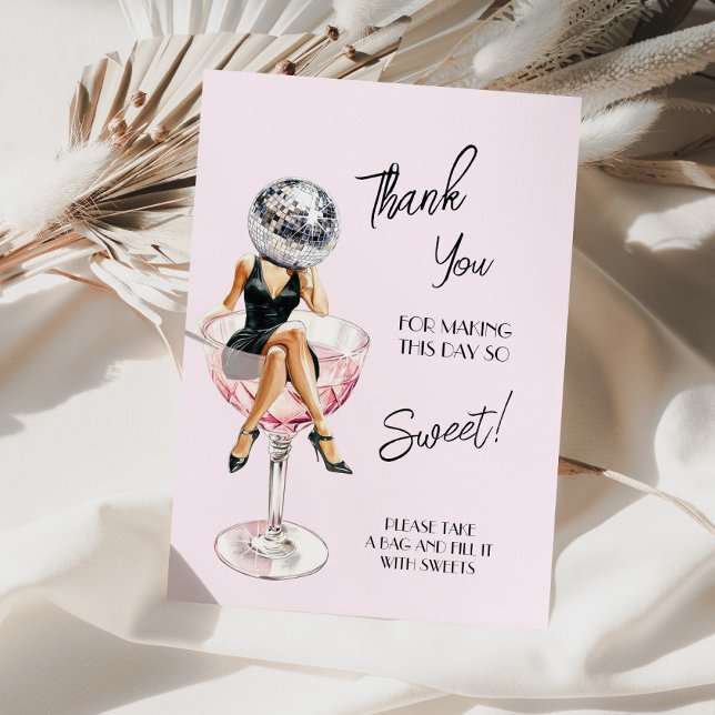 Disco Girl Sitting on Cocktail  Thank You Card (Creator Uploaded)