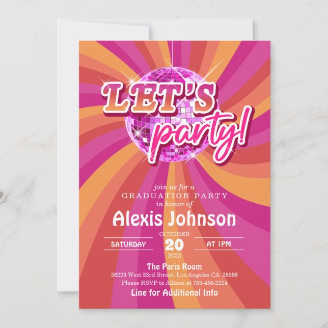 Disco Graduation Invitation (Pink) (Front)