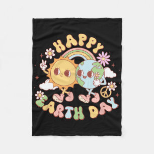 Disco Groovy Happy Earth Day Peace Sun And Earth Fleece Blanket
