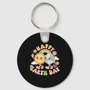 Disco Groovy Happy Earth Day Peace Sun And Earth Key Ring