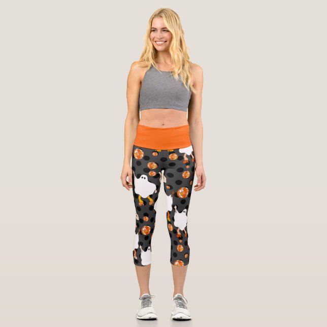 disco halloween african ghost orange capri leggings (Front)