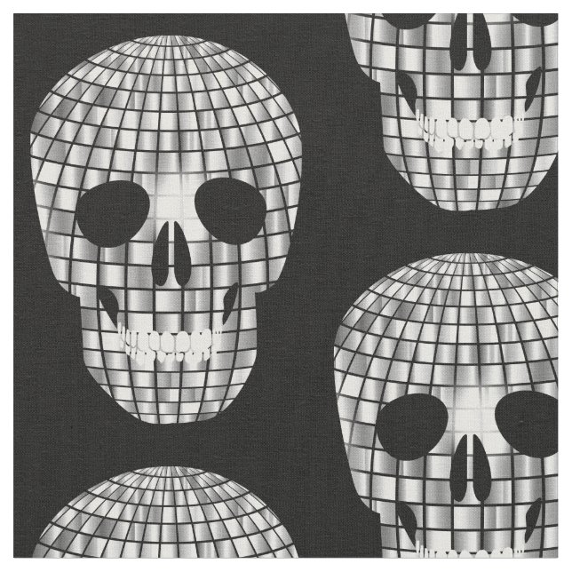 disco halloween mirror ball skull  fabric (Close Up)