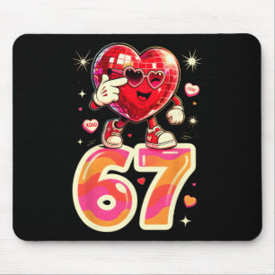 Disco Heart Six Seven 67 Meme Valentines Day Kids Mouse Mat