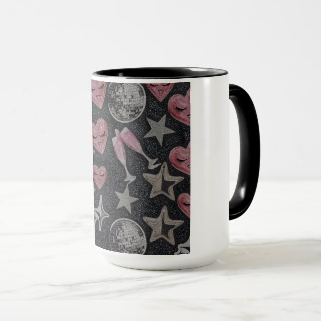 Disco Hearts Mug – Chic Glam Gift for Coffee Lover (Front Right)