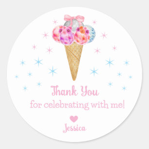 disco ice cream thank you girl birthday  classic round sticker