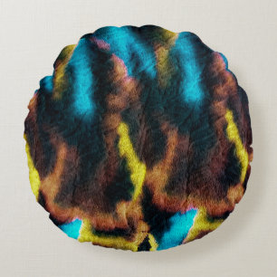 Disco Ikat Pattern. Coloured Dirty Art Background. Round Cushion