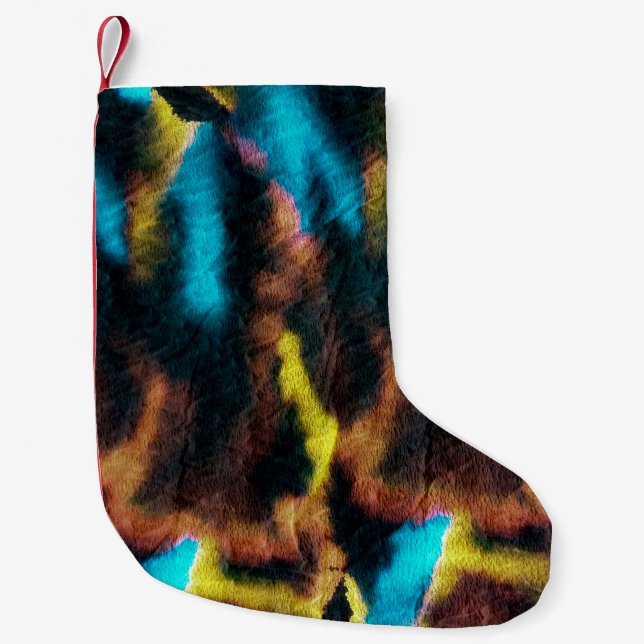 Disco Ikat Pattern. Coloured Dirty Art Background. Small Christmas Stocking (Front)