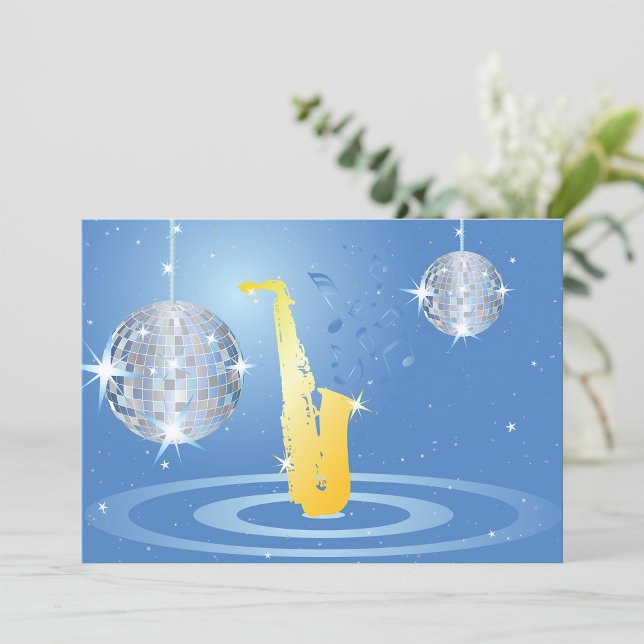Disco Jazz Saxophone Sparkling Mirror Balls Invitation (Creator Uploaded)