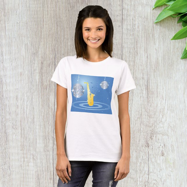 Disco Jazz Saxophone Sparkling Mirror Balls T-Shirt (Creator Uploaded)