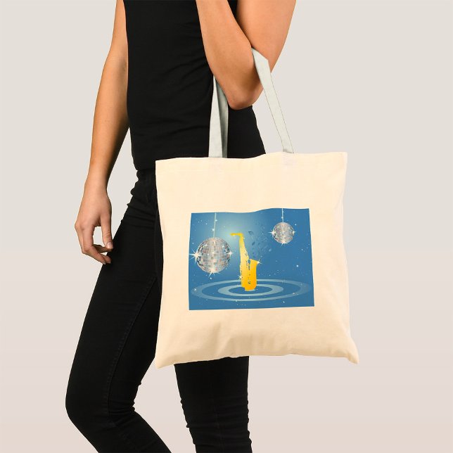 Disco Jazz Saxophone Sparkling Mirror Balls Tote Bag (Creator Uploaded)