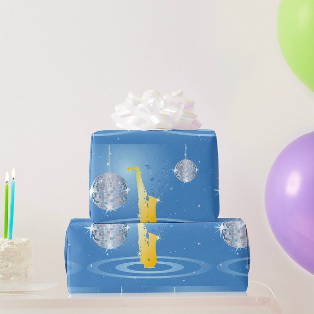 Disco Jazz Saxophone Sparkling Mirror Balls Wrapping Paper (Creator Uploaded)