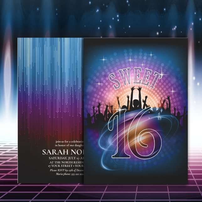 Disco Lights Sweet 16 Rainbow ID777 Invitation (Creator Uploaded)