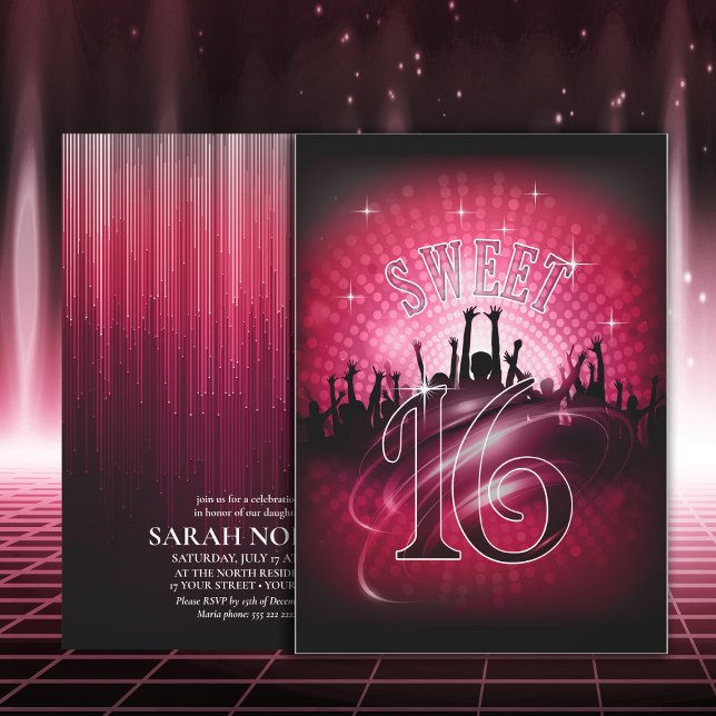 Disco Lights Sweet 16 Red ID777 Invitation (Creator Uploaded)