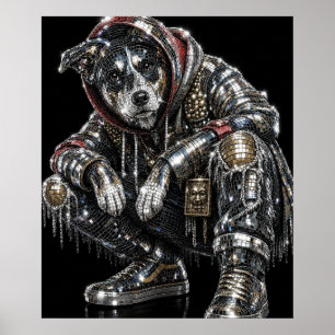 Disco Mosaic Dog Poster   Modern Wall Art for Dog 
