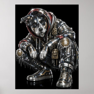 Disco Mosaic Dog Poster   Modern Wall Art for Dog 
