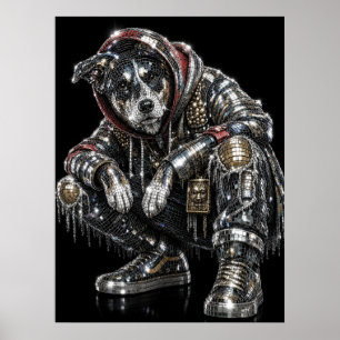 Disco Mosaic Dog Poster   Modern Wall Art for Dog 