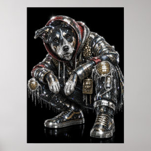 Disco Mosaic Dog Poster   Modern Wall Art for Dog 