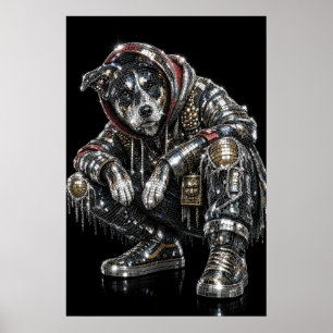 Disco Mosaic Dog Poster   Modern Wall Art for Dog 