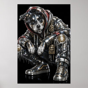 Disco Mosaic Dog Poster   Modern Wall Art for Dog 