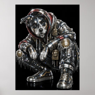 Disco Mosaic Dog Poster   Modern Wall Art for Dog 
