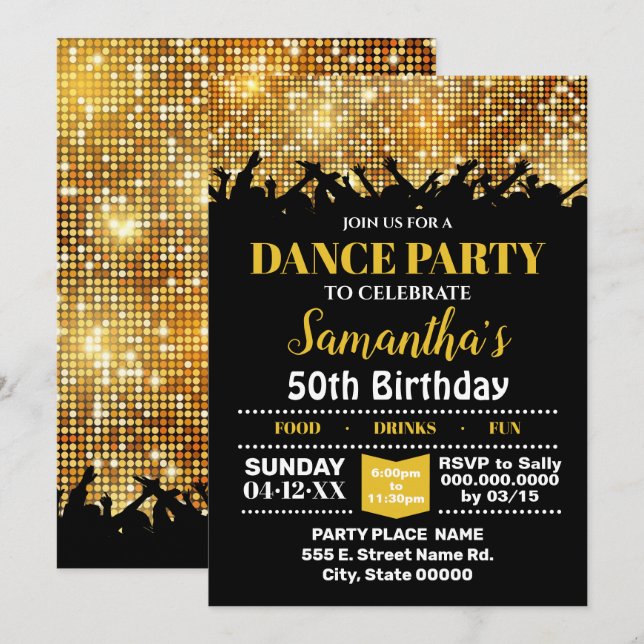 Disco night birthday Dance party bash Invitation (Front/Back)