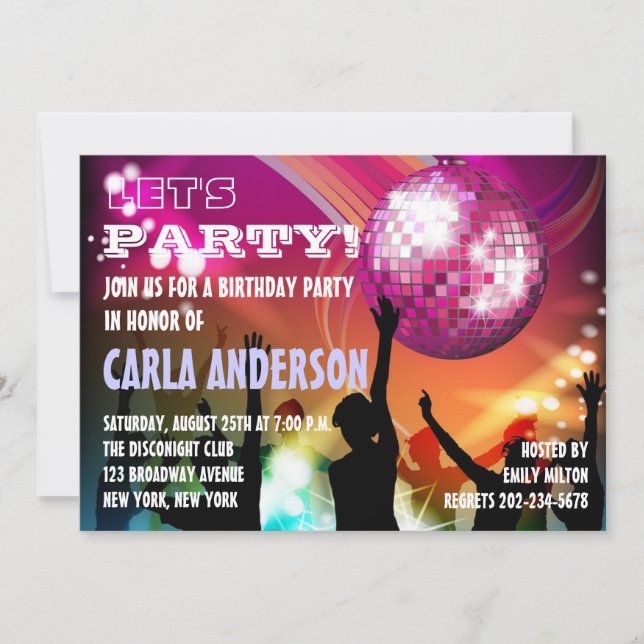 Disco Night Glam Birthday/Bachelorette Party Invitation (Front)