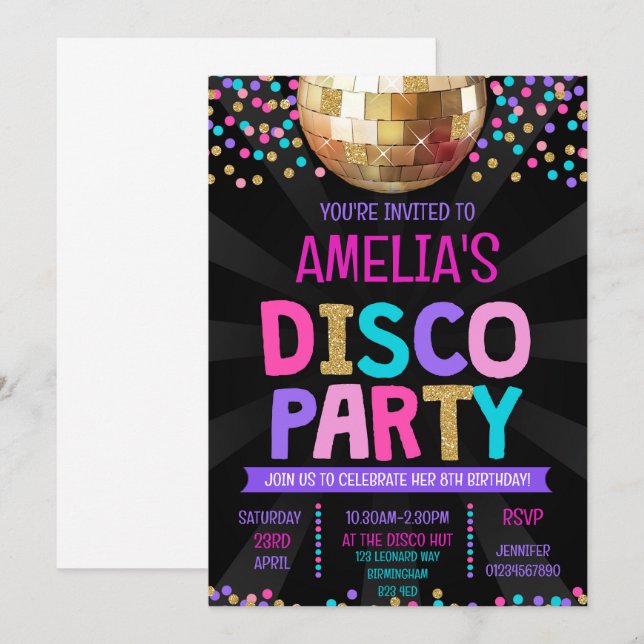 Disco Party Birthday Invitation (Front/Back)