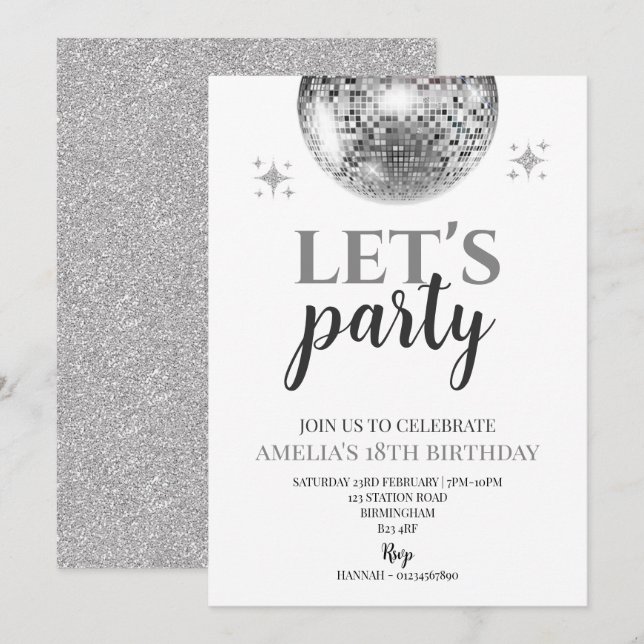Disco Party birthday Invitation (Front/Back)