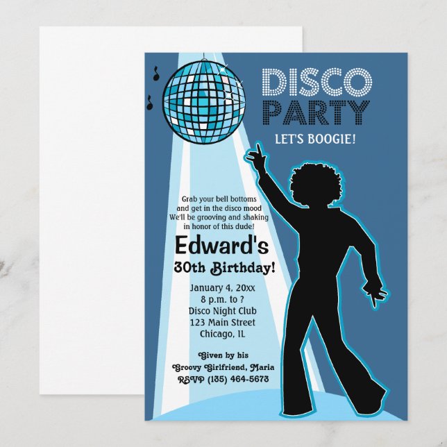 Disco Party Birthday Invitations (Front/Back)