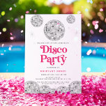 Disco Party Birthday Silver Retro PINK Glitter Invitation<br><div class="desc">This design measures 5 x 7 inches/ 12.7 x 17.8 cm and is perfect for invitations. Step back in time with our Retro Disco Ball Bridal Shower Invitations & Decor collection. Immerse yourself in the nostalgia of the 70s with muted beige and grey arches, enhanced by groovy silver glitter fonts....</div>