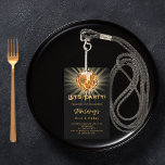 Disco party black gold birthday invitation ID badge<br><div class="desc">A modern, stylish and glamourous badge for a 21st (or any age) birthday party. Disco party black gold 21st (or any age) birthday invitation. A black background deecorated with a golden disco ball. Text: Let's Party! Personalise and add a name and party details. The name is written with a hand...</div>