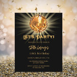 Disco party black gold budget birthday invitation<br><div class="desc">A 18th (or any age) birthday party invitation. A black background deecorated with a golden disco ball. Text: Let's Party! Personalise and add a name and party details. The name is written with a hand lettered style script. 

1 sheet = 1 invitation printed edge to edge.</div>